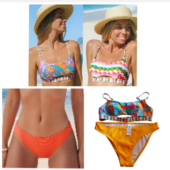Cupshe Mix Boho Bikini Top And Low Rise Cut Bottom Set Size M - Picture 1 of 16
